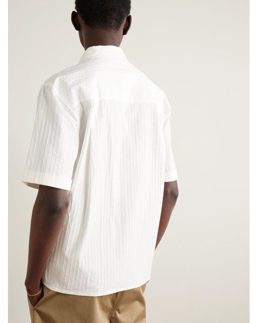 Rohe White Striped Textured Cotton-blend Poplin Shirt for men