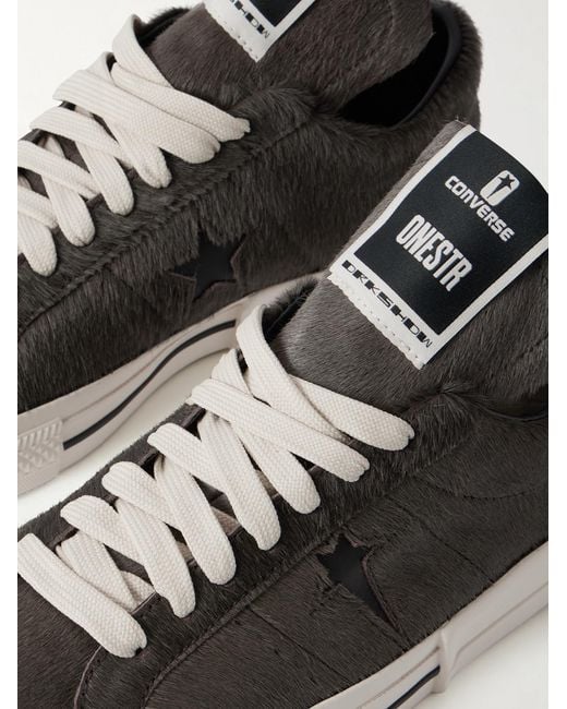 Rick Owens Black Converse One Star Leather-Trimmed Calf Hair Sneakers for men