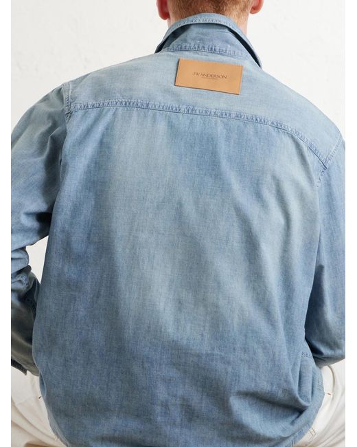 J.W. Anderson Blue Slant Logo-Appliquéd Panelled Denim Shirt for men