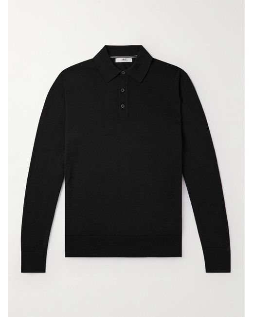 Mr P. Black Merino Wool Polo Shirt for men