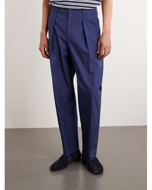 A.P.C. Blue Renato Straight-Leg Pleated Cotton-Twill Trousers for men