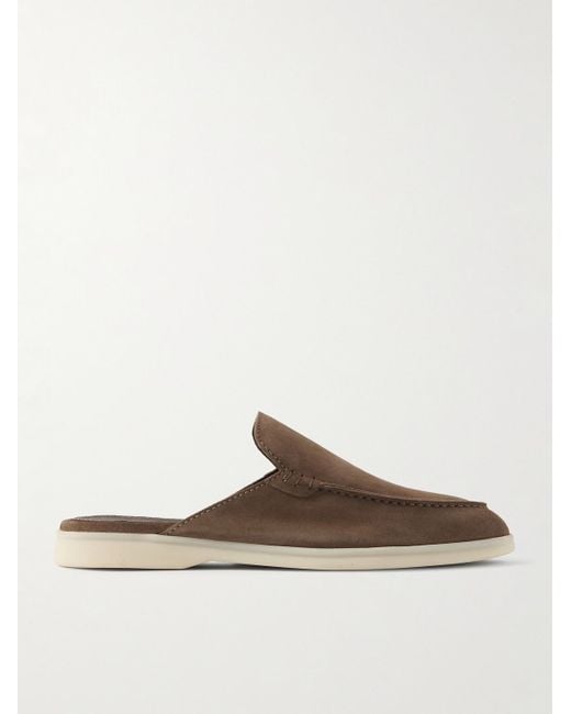 Loro Piana Brown Babouche Walk Suede Backless Loafers for men