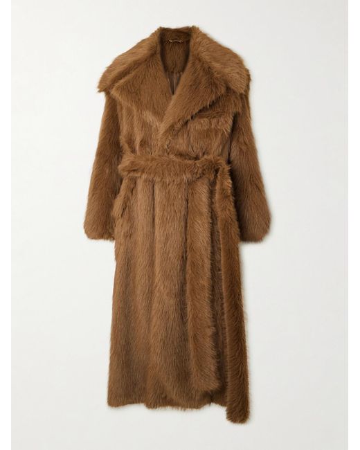 Simone Rocha Brown Belted Faux Fur Coat for men