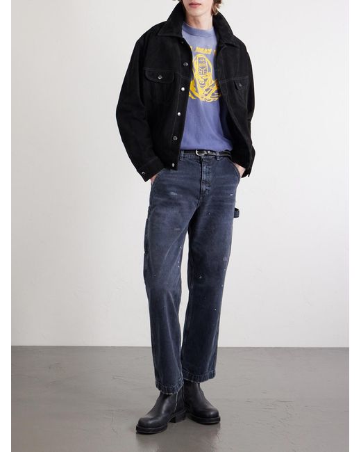 SAINT Mxxxxxx Blue Bape Distressed Printed Cotton-Jersey T-Shirt for men