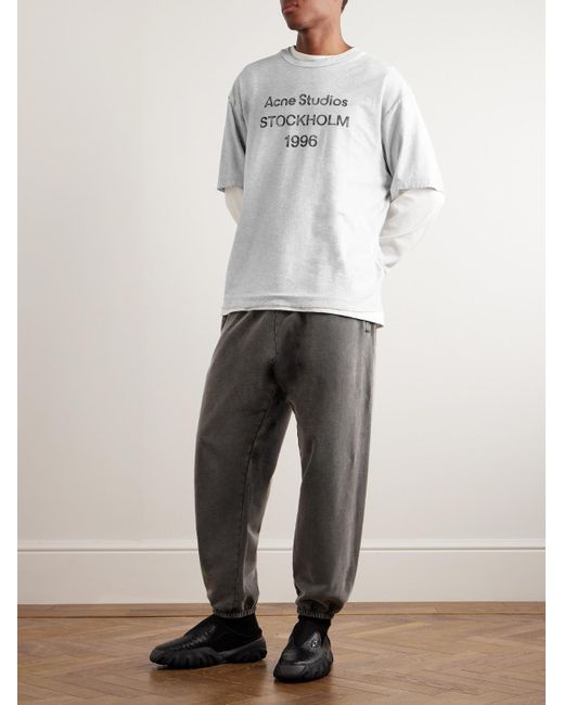 Acne White Exford Distressed Logo-Print Organic Cotton-Jersey T-Shirt for men