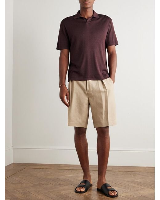 Loro Piana Purple Valpiana Silk And Cotton-Blend Polo Shirt for men