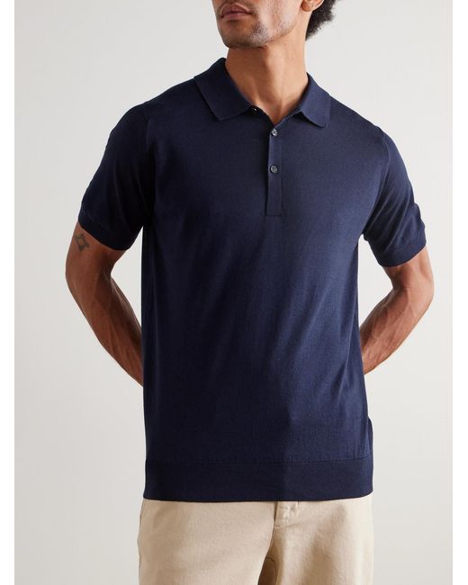 John Smedley Blue Cotton And Cashmere-blend Polo Shirt for men