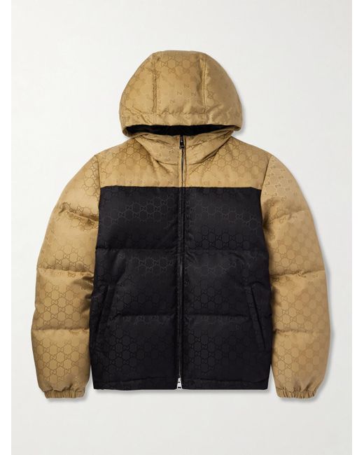 Gucci Natural Two-Tone Quilted Logo-Jacquard Canvas Hooded Down Jacket for men