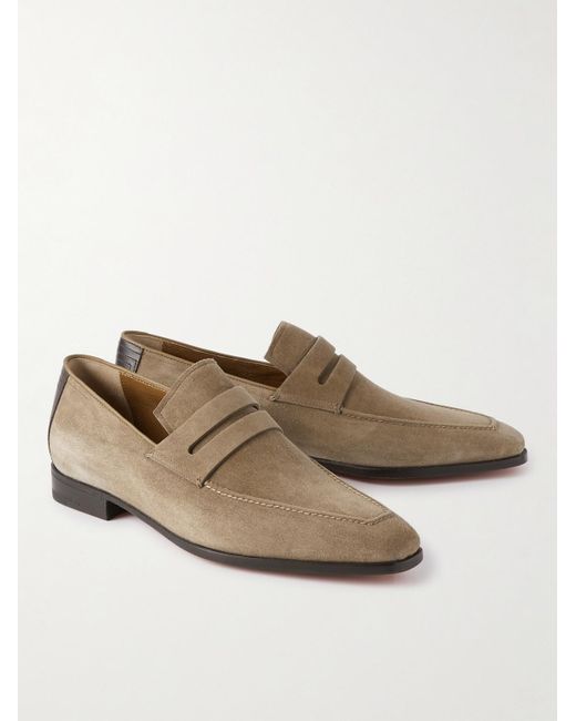 Berluti Brown Leather-trimmed Suede Penny Loafers for men