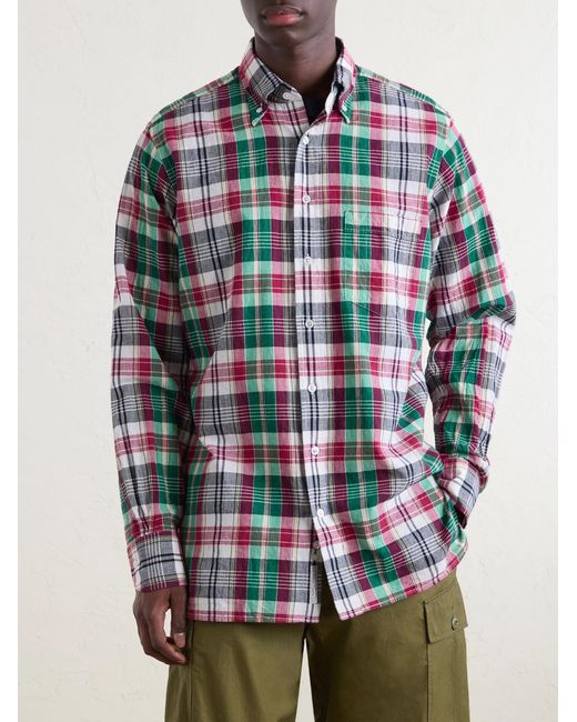 Drake's Red Button-Down Collar Checked Cotton Shirt for men