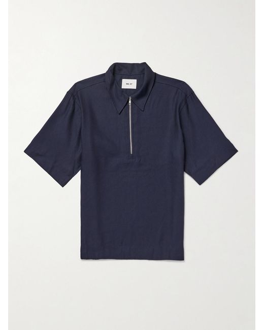 NN07 Blue Bruno 1808 Lenzing Ecovero And Linen-Blend Half-Zip Polo Shirt for men