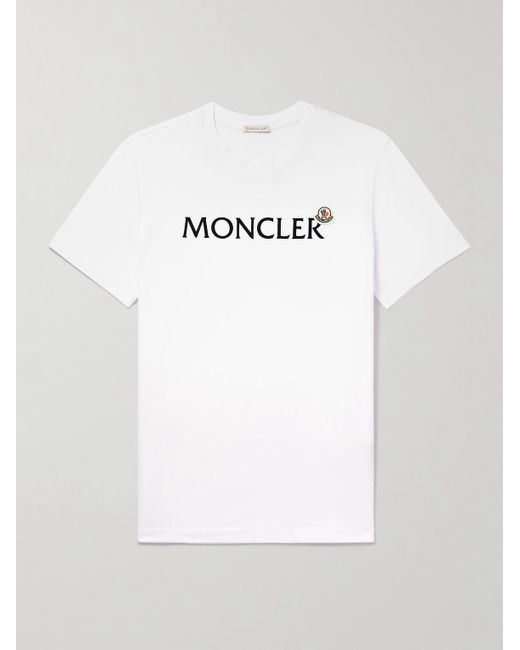 T-shirt in jersey di cotone con logo floccato di Moncler in Gray da Uomo