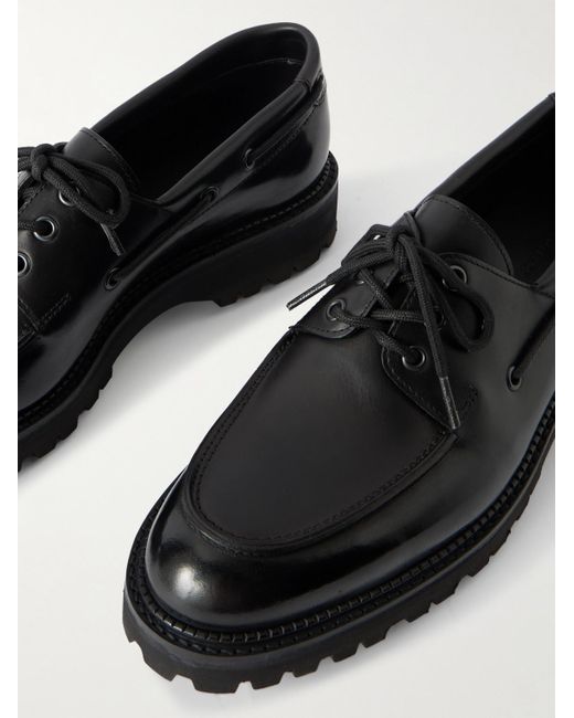 John Lobb Black Tide Glossed-Leather Boat Shoes for men