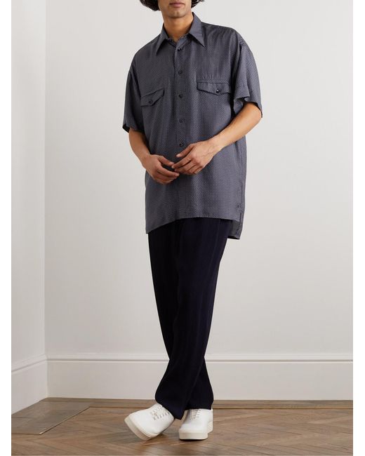 Giorgio Armani Blue Printed Lyocell And Silk-Blend Shirt for men
