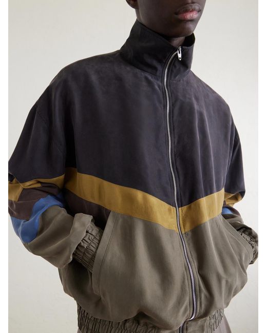 Valentino Garavani Blue Silk Striped Zip-Up Jacket for men