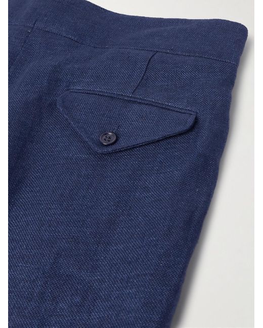 Ralph Lauren Purple Label Blue Dobby Byron Straight-leg Pleated Linen Trousers for men