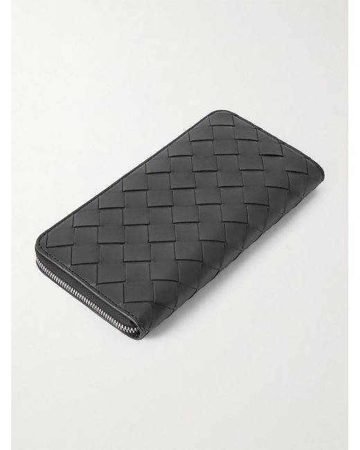 Bottega Veneta Black Intrecciato Leather Zip-Around Wallet for men