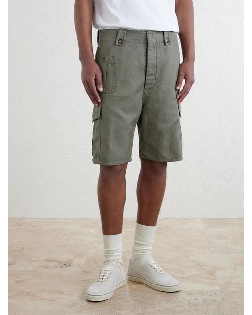 Brunello Cucinelli Green Straight-Leg Cotton And Linen-Blend Canvas Bermuda Shorts for men