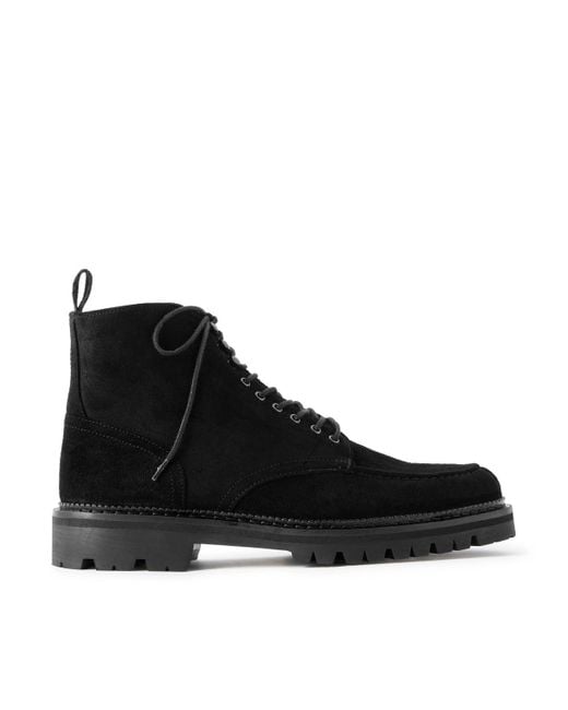 Mr P. Black Commander Shearling-Lined Suede Lace-Up Boots for men
