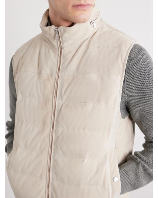 Brunello Cucinelli Natural Hooded Suede Down Gilet for men