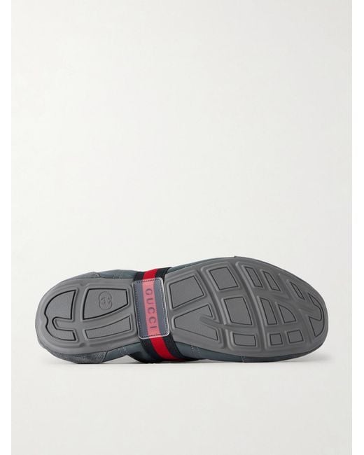 Gucci Blue Flex Suede-Trimmed Leather Sneakers for men