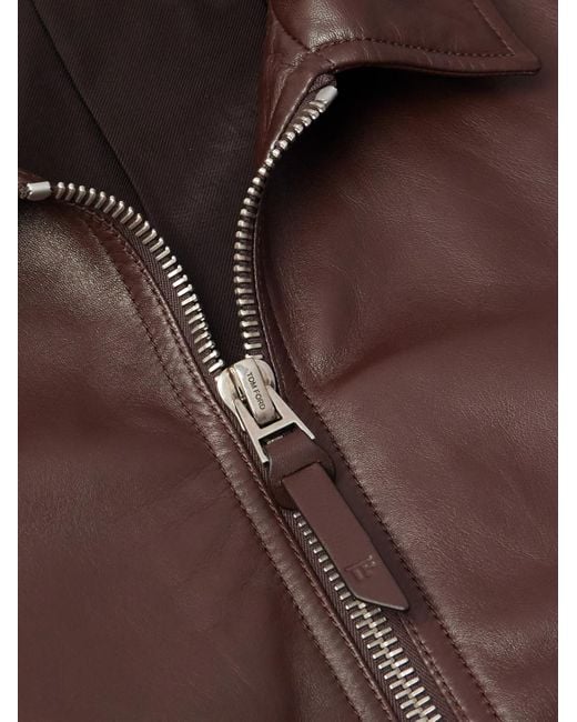 Tom Ford Brown Leather Zip-Up Jacket for men