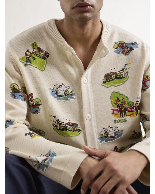 Bode Natural Camp Bead-embellished Jacquard-knit Wool And Cotton-blend Cardigan for men