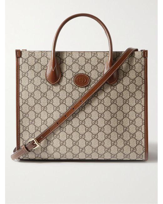 Gucci Brown Ophidia Leather-trimmed Monogrammed Coated-canvas Tote Bag for men