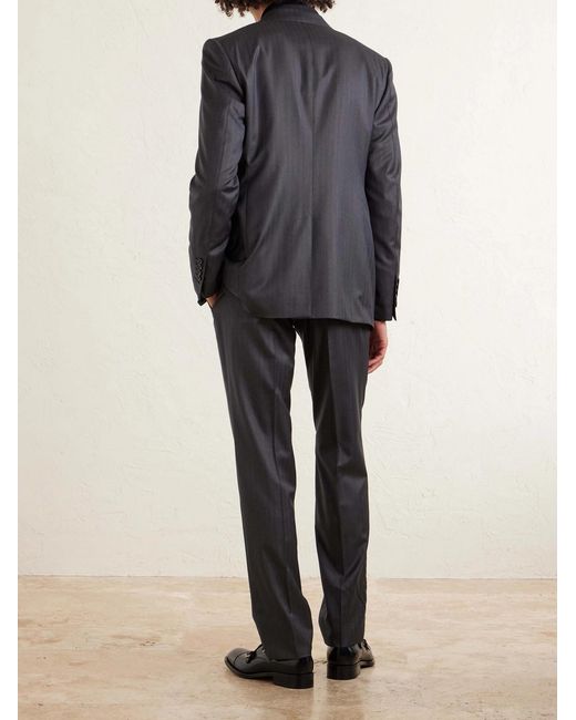 Tom Ford Blue Straight-Leg Herringbone Wool And Silk-Blend Suit Trousers for men