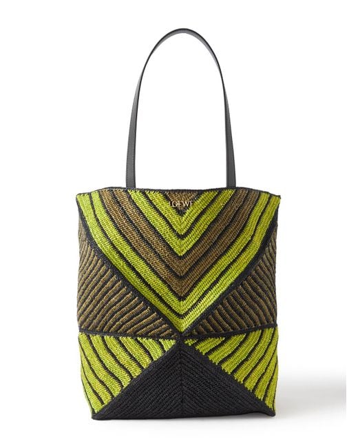 Loewe Green Paula's Ibiza Puzzle Fold Large Leather-trimmed Striped Raffia Tote Bag for men