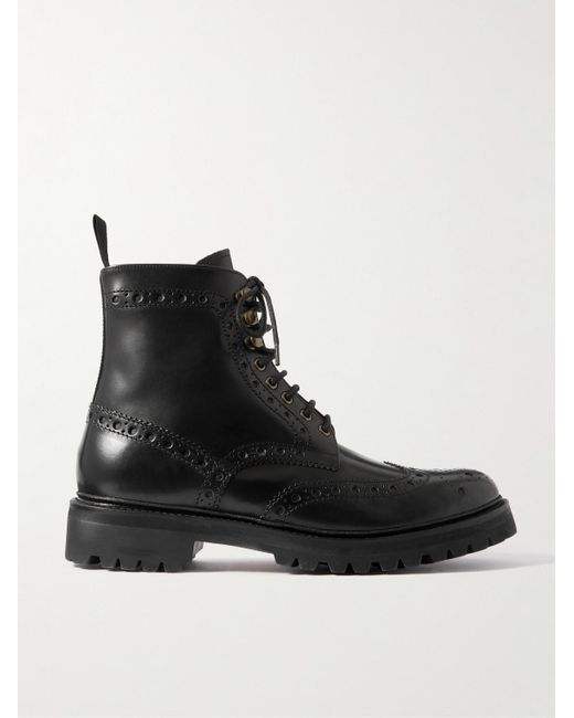 GRENSON Black Fred Leather Brogue Boots for men