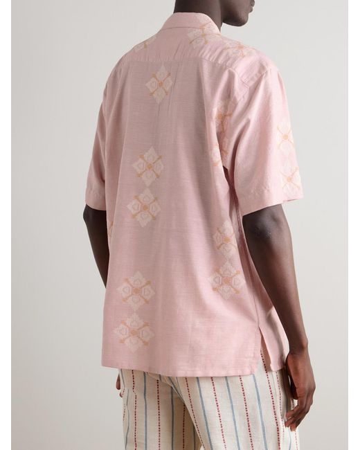 Kardo Pink Ayo Convertible-Collar Embroidered Cotton Shirt for men