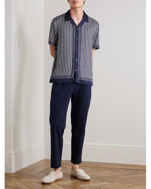 Mr P. Hemd aus glänzendem Twill mit Print und Reverskragen in Blue für Herren
