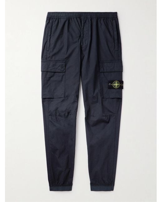 Stone Island Blue Tapered Cotton-blend Cargo Trousers for men