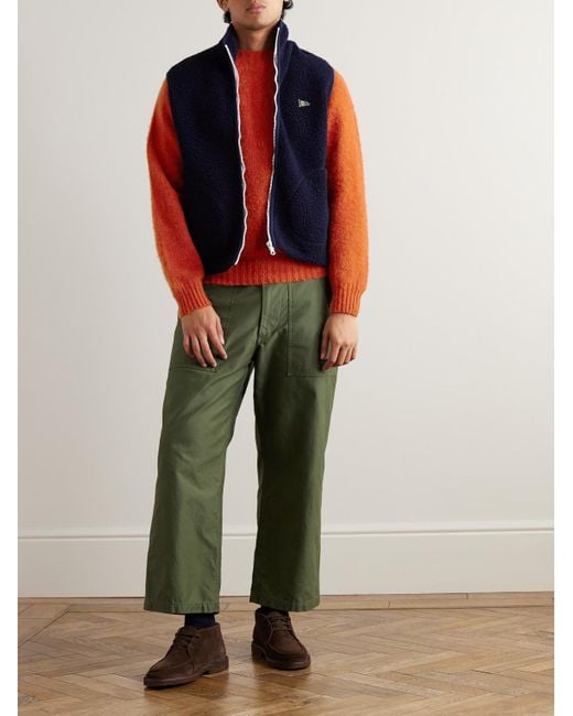 Drake's Red Brushed Shetland Wool Sweater for men