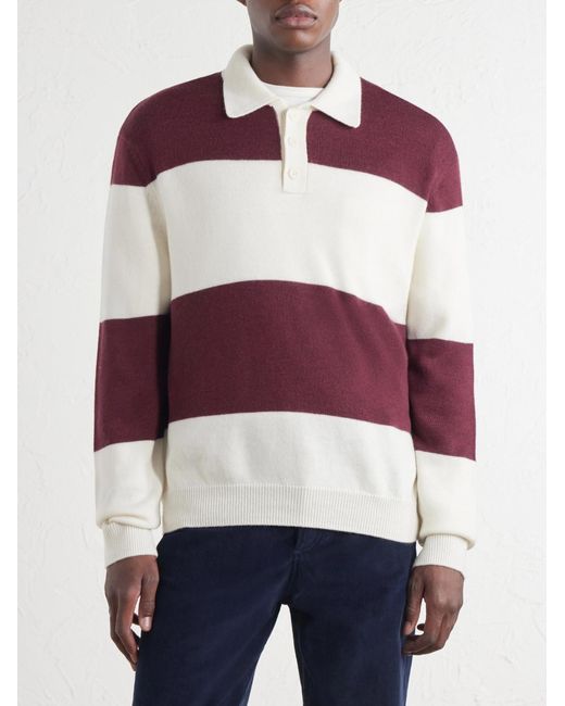 A.P.C. Purple Logo-Embroidered Striped Virgin Wool Polo Sweater for men