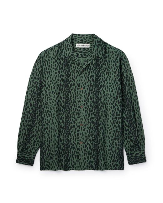 Wacko Maria Green Tim Lehi Convertible-collar Leopard-print Woven Shirt for men