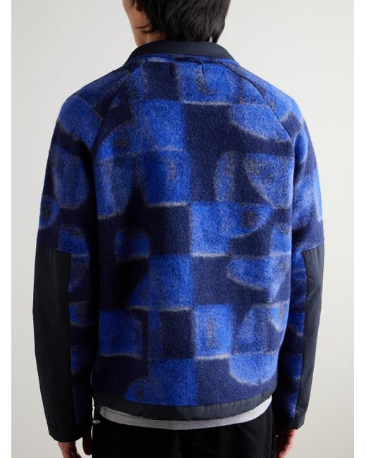 Folk Signal Jacke aus bedrucktem Fleece aus einer Wollmischung mit Shell-Besatz in Blue für Herren