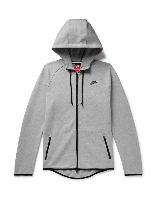 Nike Gray Logo-print Cotton-blend Tech Fleece Zip-up Hoodie for men