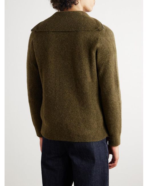 Barena Green Alpaca-Blend Half-Zip Sweater for men