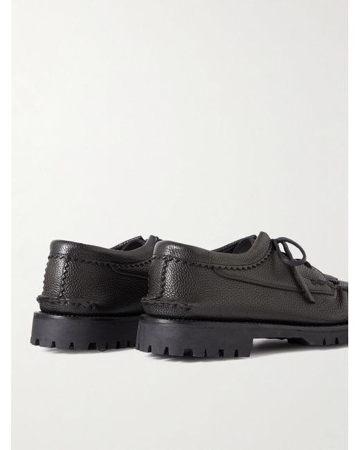 Yuketen Black Fringed Full-grain Leather Kiltie Boat Shoes for men