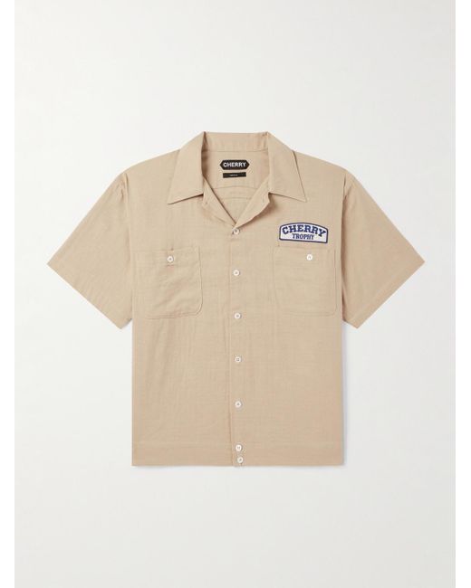 CHERRY LA Natural Mechanic Camp-collar Logo-appliquéd Cotton-blend Shirt for men