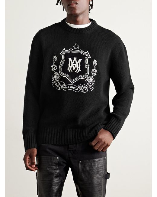 Amiri Black Logo-Embroidered Wool Sweater for men