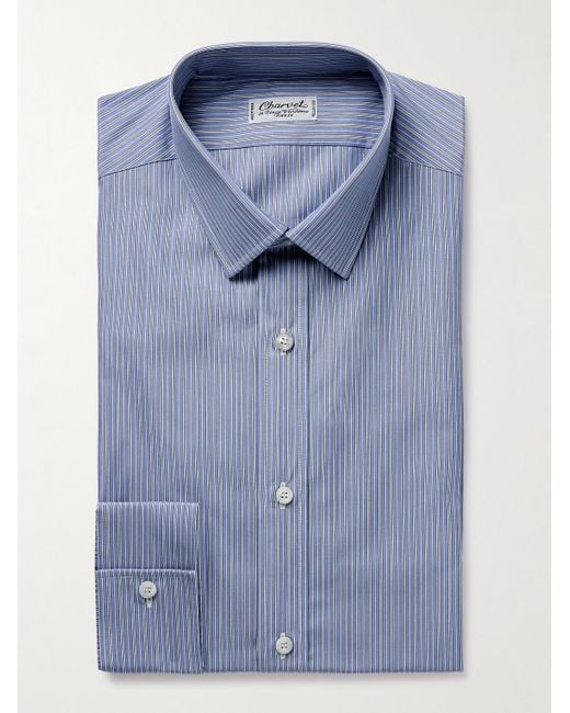 Charvet Blue Striped Cotton-Poplin Shirt for men