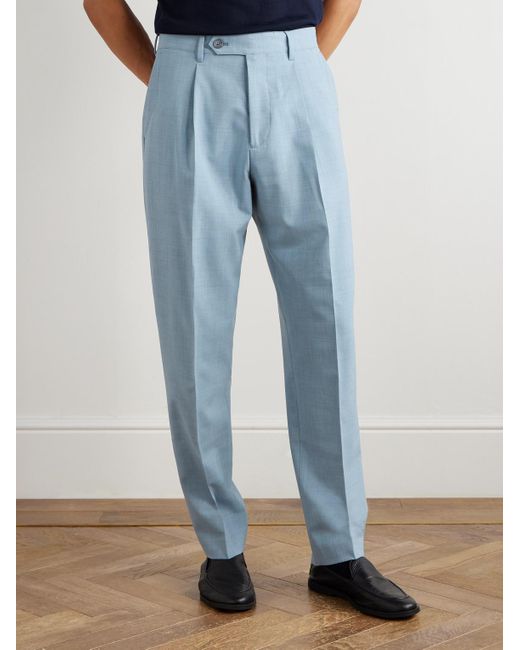 Paul Smith Blue Tapered Pleated Stretch-Wool Suit Trousers for men