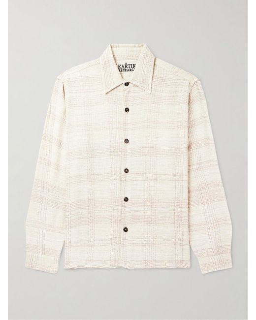 Kartik Research Kantha-Hemdjacke aus Seidengaze mit Karomuster in Natural für Herren