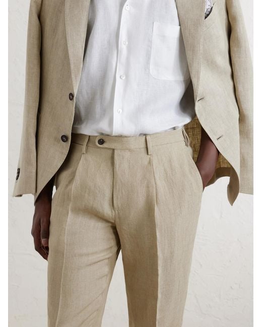 Slowear Natural Straight-Leg Pleated Linen Trousers for men