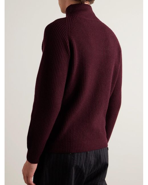 John Smedley Red Ryker Ribbed Recycled-Cashmere And Wool-Blend Half-Zip Sweater for men