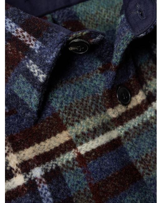Portuguese Flannel Blue Virgo Ii Checked Merino Wool Overshirt for men