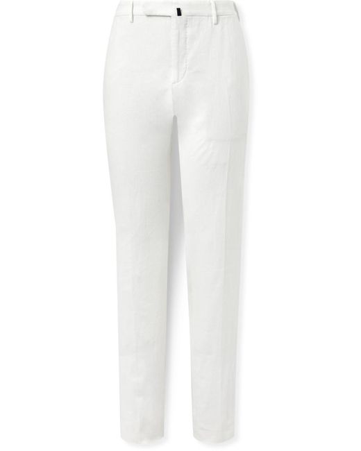 Incotex White Slim-fit Linen Trousers for men